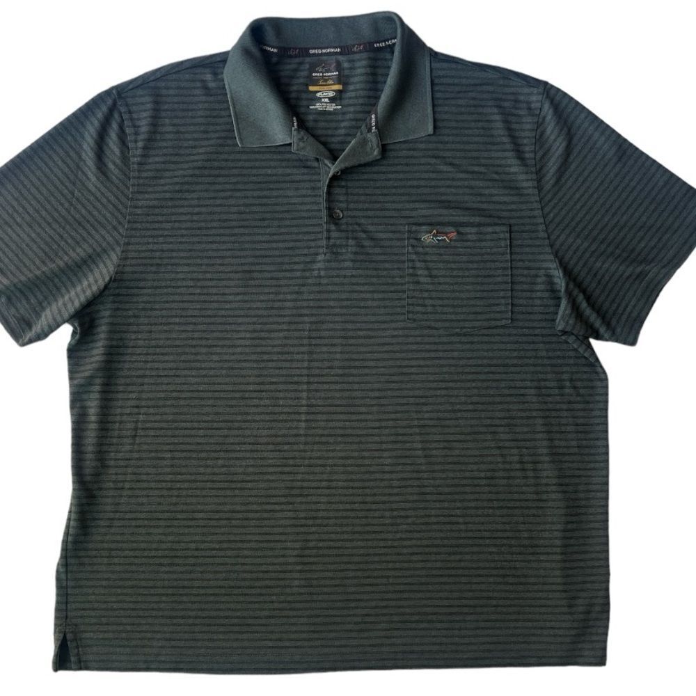 Greg Norman Men's Dark Gray Black Striped Short Sleeves Polo Shirt Size XXL